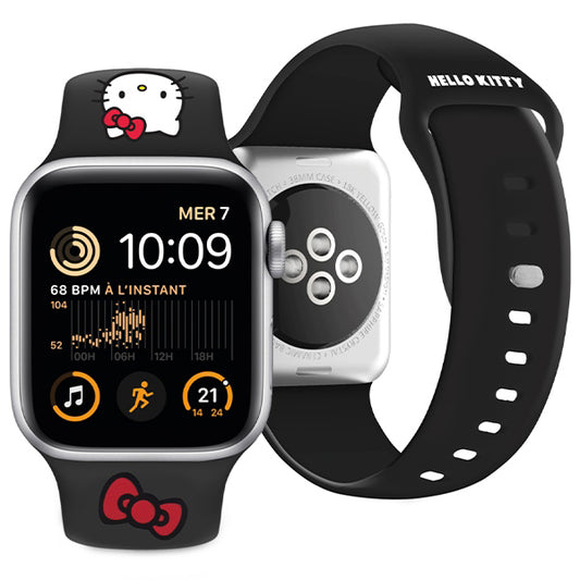 Cinturino Hello Kitty Silicone Kitty Head per Apple Watch 49mm / 46mm / 45mm / 44mm / 42mm Series, Nero