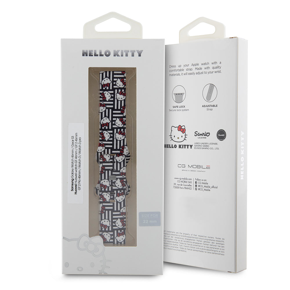Cinturino Hello Kitty Silicone Kitty Heads & Stripes per Samsung Galaxy Watch / Huawei Watch Series, Nero