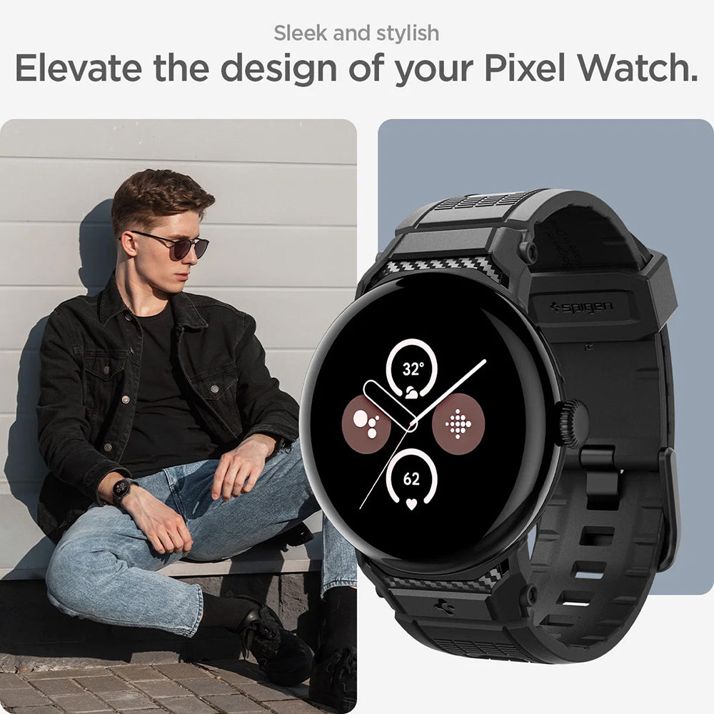 Spigen Rugged Armband für Google Pixel Watch 45mm Serie, Schwarz AMP07600