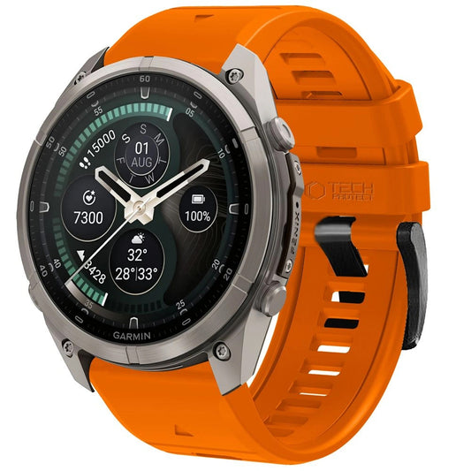 Techsuit Silikonarmband für Garmin Fenix 5 / 6 / 6 Pro / 7 / 8 / 8 Pro / E / 9 / 9 Pro, Orange