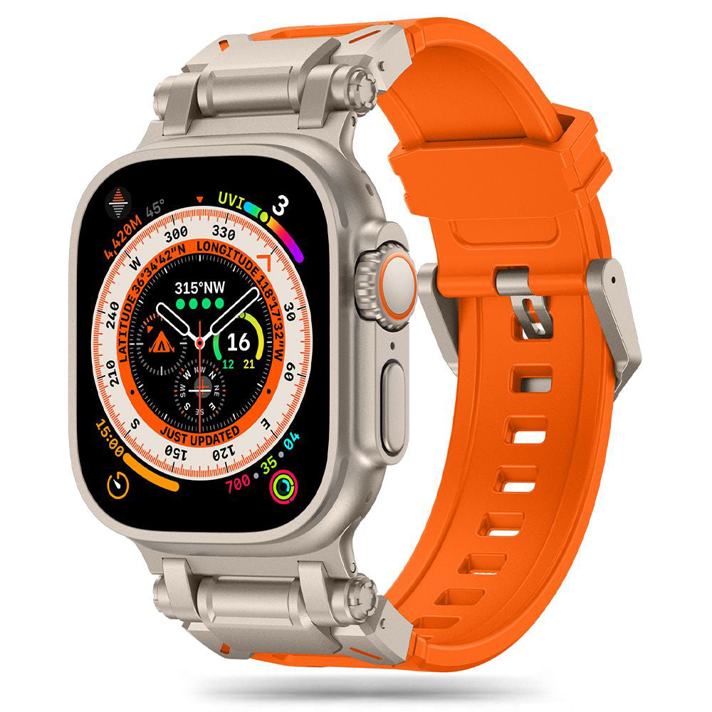 Cinturino Techsuit W064 per Apple Watch 49mm / 46mm / 45mm / 44mm / 42mm Series, Argento Arancione