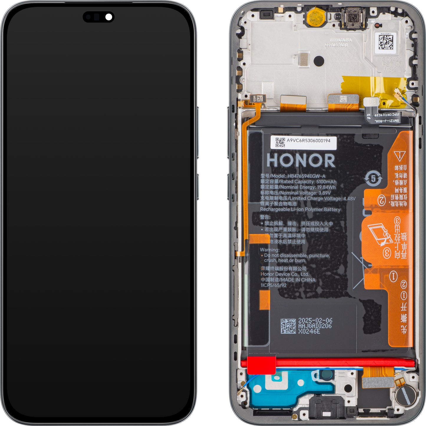 Display mit Touchscreen Honor 400 Lite, mit Rahmen und Akku, Schwarz (Velvet Black), Service Pack 0235ANSY