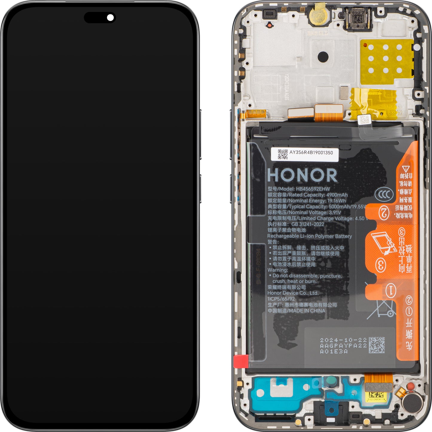 Display con Touchscreen Honor X8c, con Cornice e Batteria, Nero (Midnight Black), Service Pack 0235AMXP
