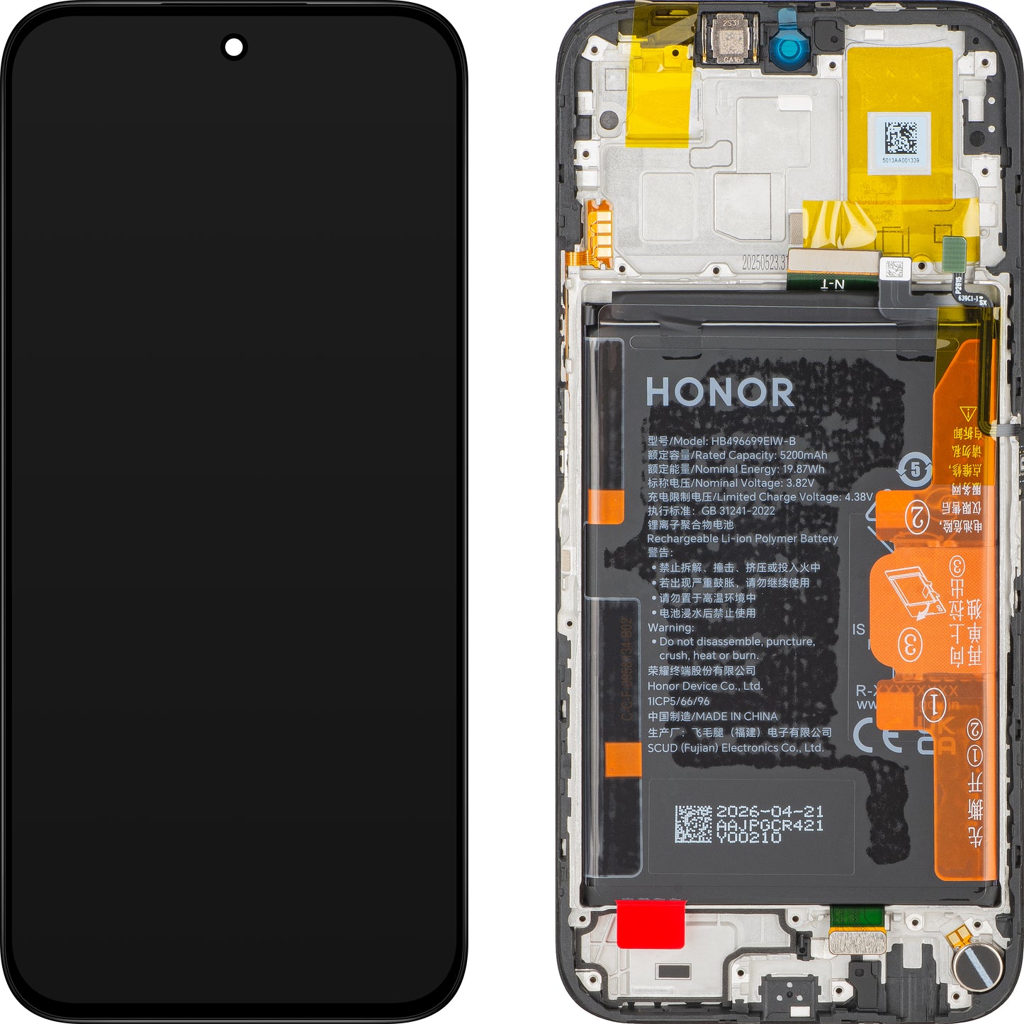 Display con Touchscreen Honor X6c, con Cornice e Batteria, Nero (Midnight Black), Service Pack 0235APGS