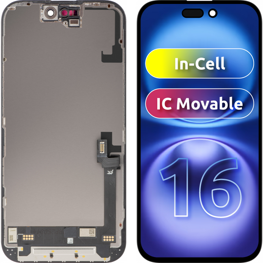 JK Touchscreen Display for Apple iPhone 16, with Frame, Movable In-Cell IC LCD Version, Black