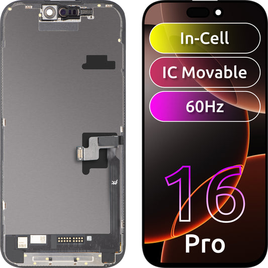 Display con Touchscreen JK per Apple iPhone 16 Pro, con Cornice, Versione LCD In-Cell IC Movable, Nero