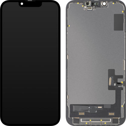 Écran tactile MP compatible avec Apple iPhone 14, avec cadre, version Soft OLED IC Movable FHD, Noir