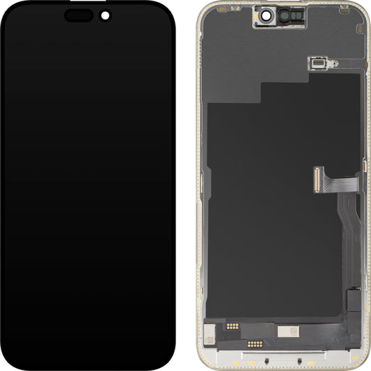 Display mit Touchscreen MP kompatibel mit Apple iPhone 15 Pro Max, mit Rahmen, OLED FHD Diagnostic-Version, Schwarz
