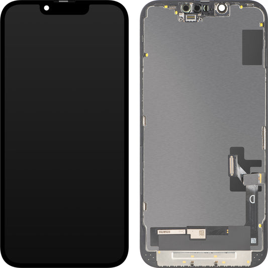 Display con Touchscreen MP compatibile con Apple iPhone 14, con Cornice, Versione OLED FHD Diagnostic, Nero