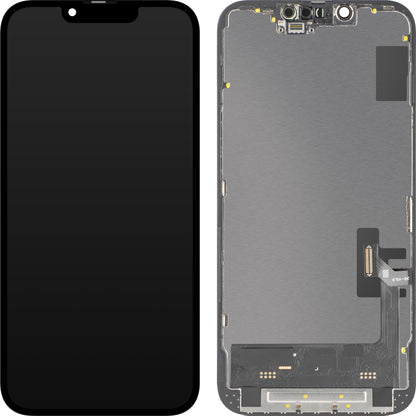 Display mit MP Touchscreen kompatibel mit Apple iPhone 14, mit Rahmen, Soft OLED FHD 120Hz IC Movable, Schwarz