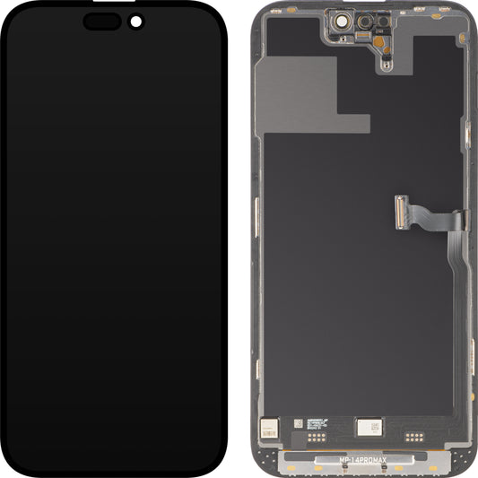 Écran tactile MP compatible avec Apple iPhone 14 Pro Max, avec cadre, version Premium Soft OLED FHD 120Hz Diagnostic, noir