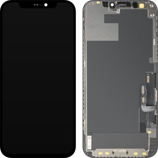 Display con Touchscreen MP compatibile con Apple iPhone 12 / 12 Pro, con Cornice, Versione OLED FHD IC Movable, Nero