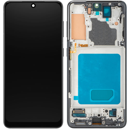 MP Touchscreen-Display kompatibel mit Samsung Galaxy S21 5G G991, mit Rahmen, Schwarz, Wiederaufbereitet