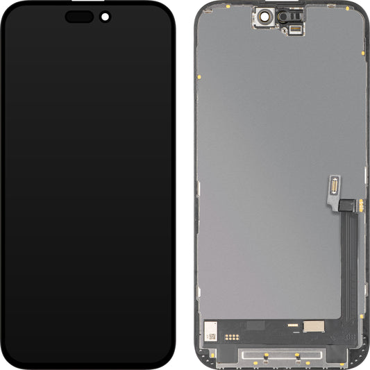 Écran avec écran tactile MP compatible avec Apple iPhone 16 Plus, avec cadre, version logicielle OLED FHD 120Hz diagnostic, noir