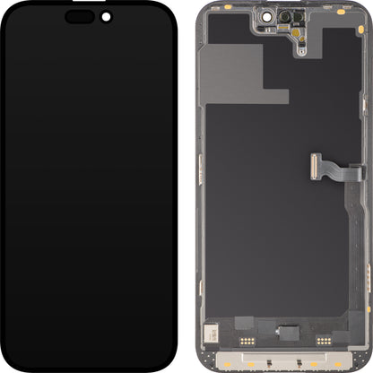 Display mit MP Touchscreen kompatibel mit Apple iPhone 14 Pro, mit Rahmen, Soft OLED 120Hz FHD Diagnostic Version, Schwarz, Swap