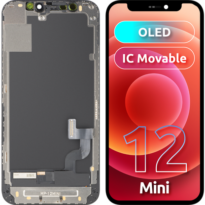 MP Touchscreen-Display kompatibel mit Apple iPhone 12 mini, mit Rahmen, OLED FHD IC Movable Version, Schwarz