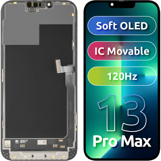 Display mit MP Touchscreen kompatibel mit Apple iPhone 13 Pro Max, mit Rahmen, Soft OLED IC Movable 120Hz FHD Version, Schwarz