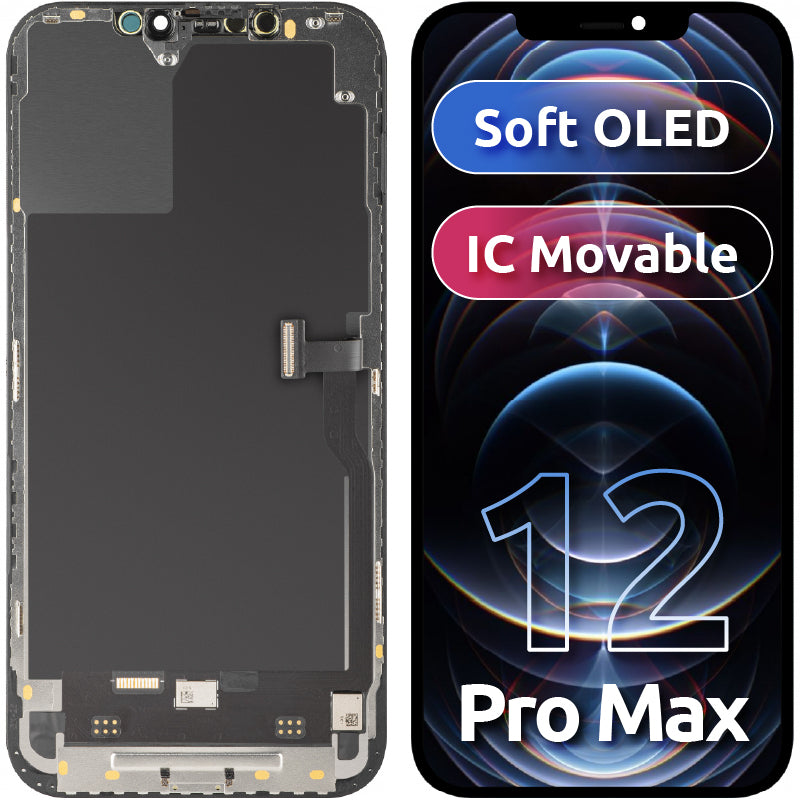 Écran tactile MP compatible avec Apple iPhone 12 Pro Max, avec cadre, Version Soft OLED IC Movable FHD, Noir