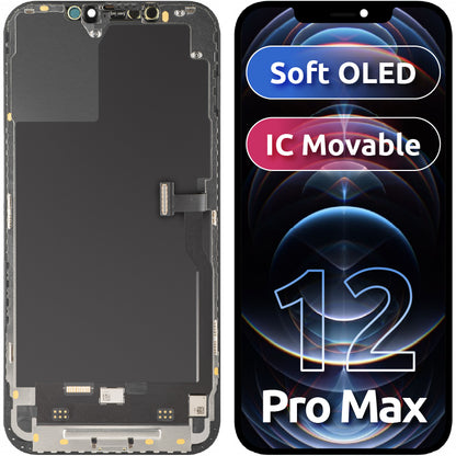 Écran tactile MP compatible avec Apple iPhone 12 Pro Max, avec cadre, Version Soft OLED IC Movable FHD, Noir