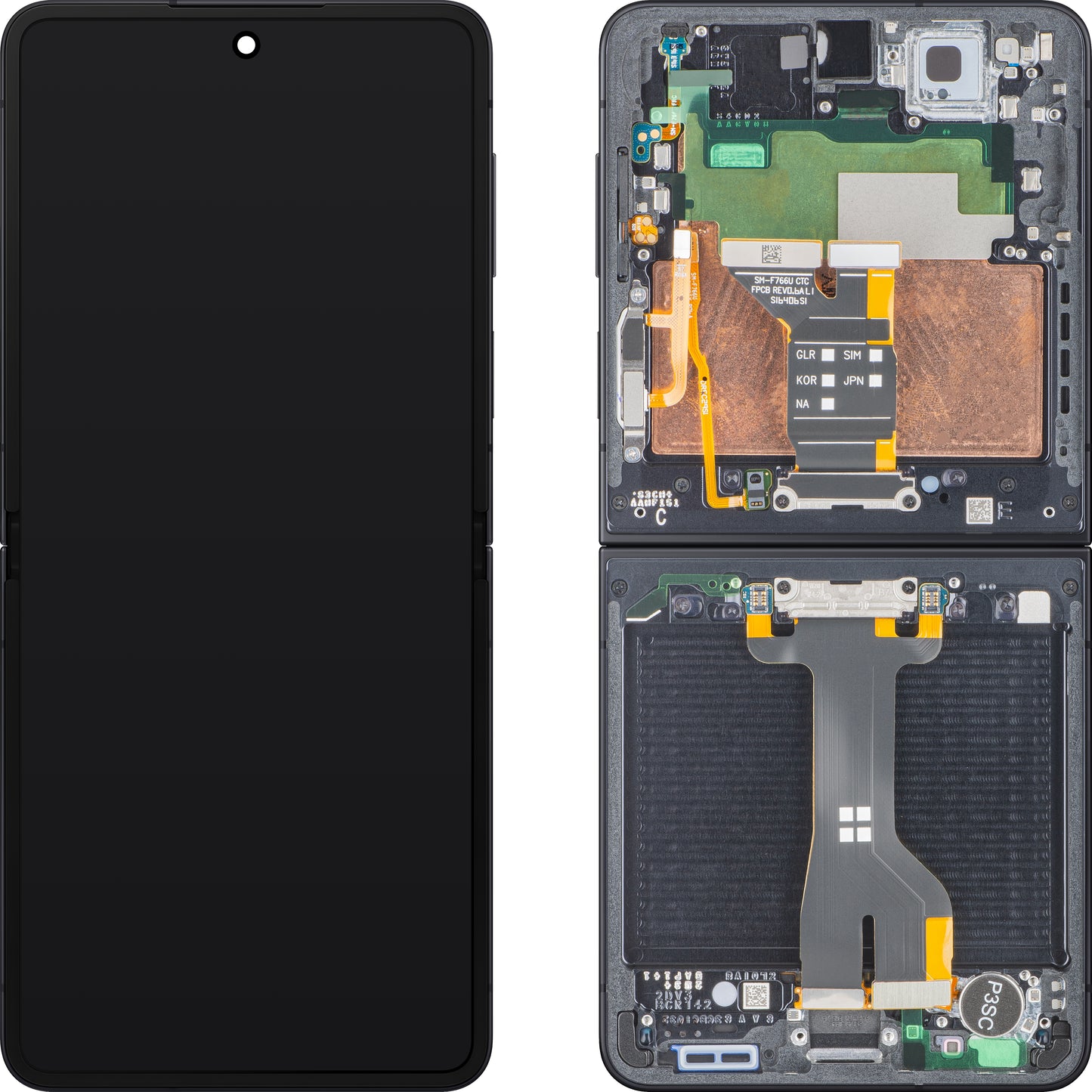 Display mit Touchscreen Samsung Galaxy Z Flip7 F766, mit Rahmen, Unter Inner, Schwarz (Jet Black), Service Pack GH82-37581C
