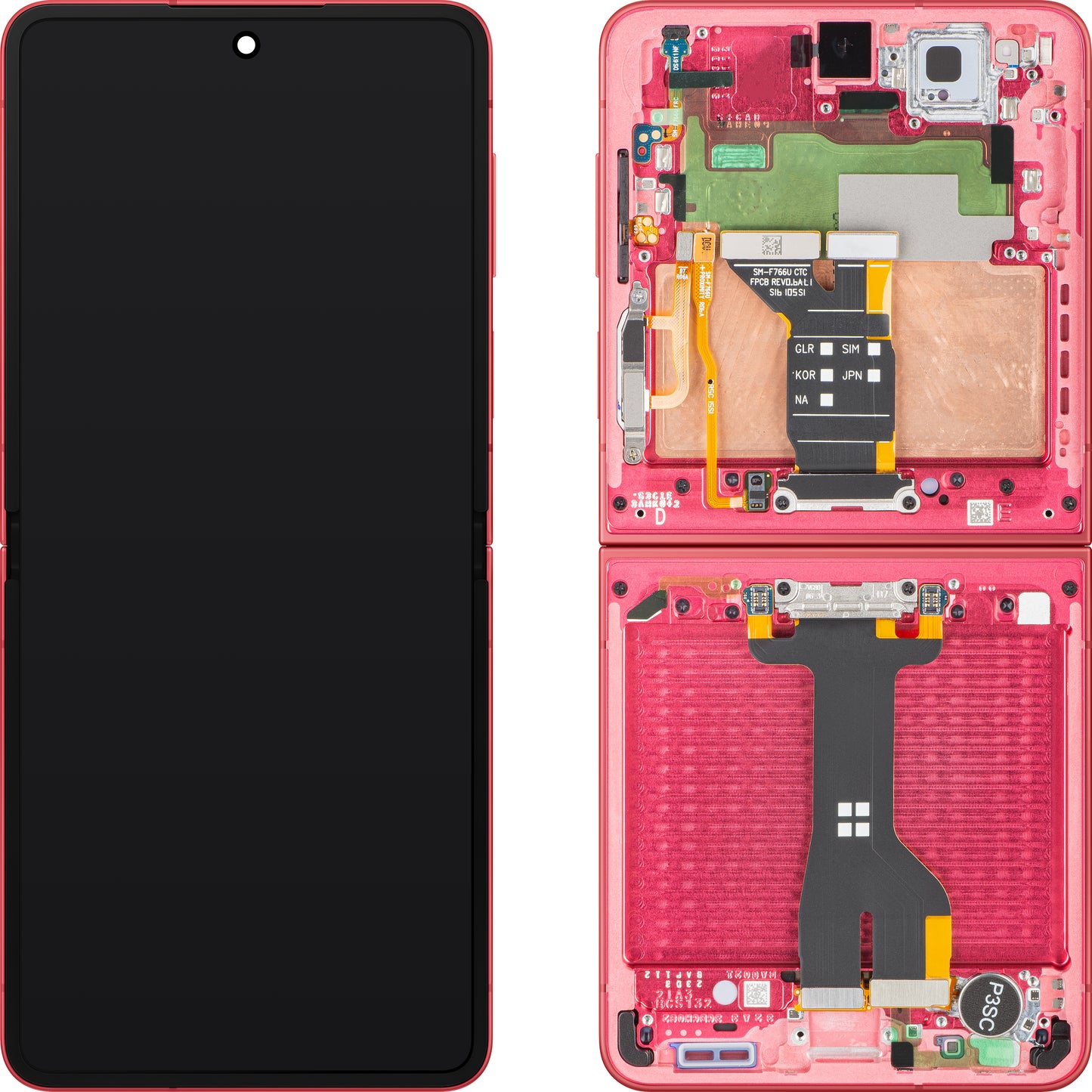 Écran tactile Samsung Galaxy Z Flip7 F766, avec cadre, sous-inner, corail (rouge corail), pack de service GH82-37581D