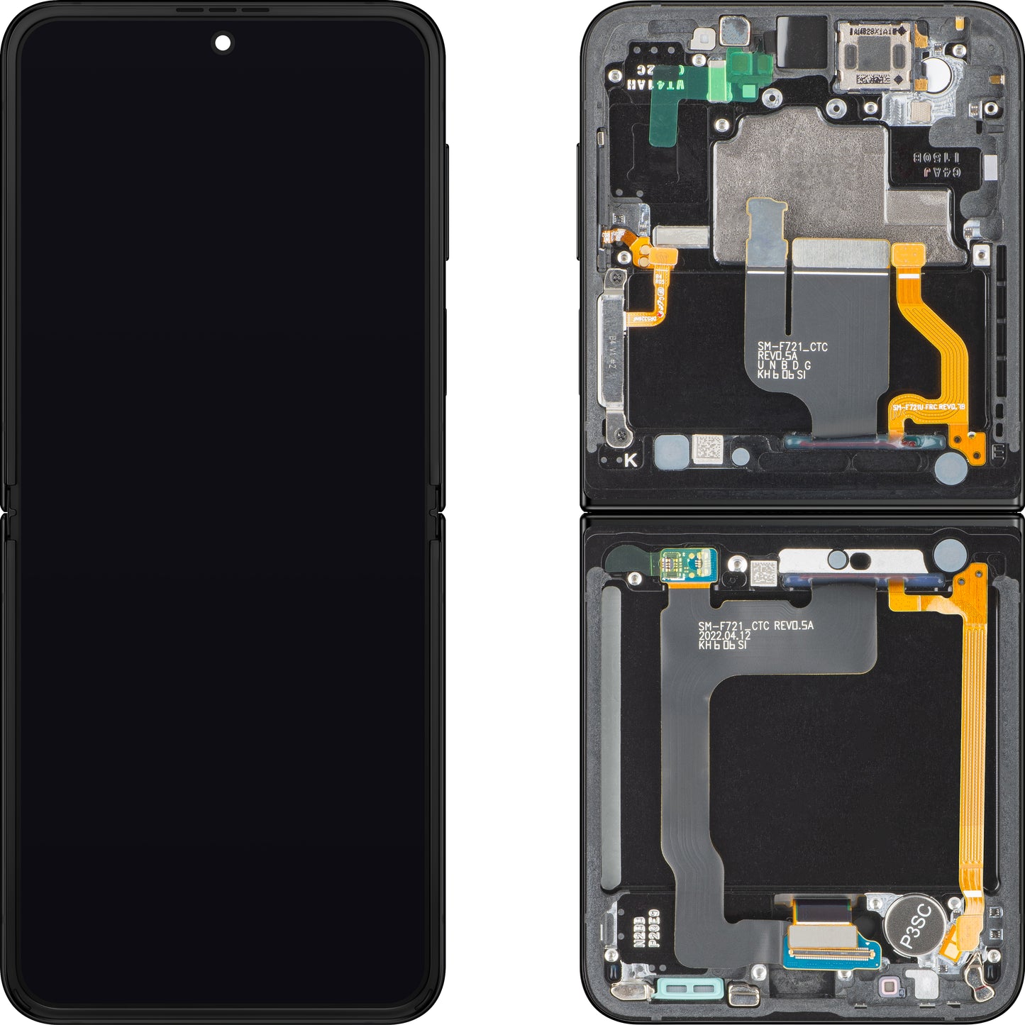 Écran tactile Samsung Galaxy Z Flip4 F721, avec cadre, sous-inner, noir, Service Pack GH82-29440E