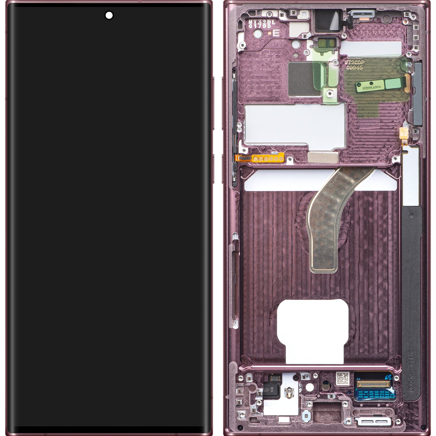 Écran tactile Samsung Galaxy S22 Ultra 5G S908, avec cadre, bordeaux, échange GH82-27488B