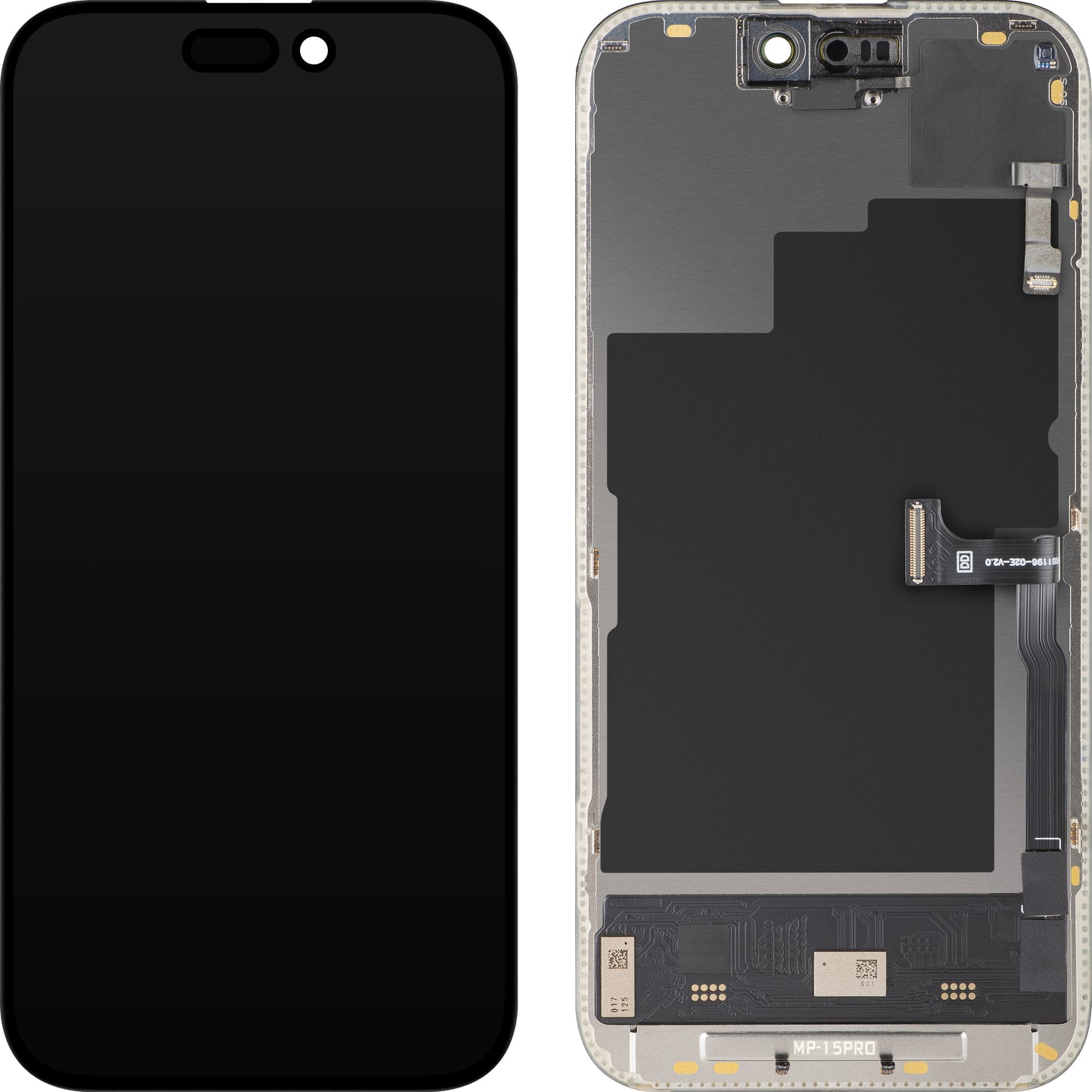 Touchscreen-Display mit Näherungssensor MP kompatibel mit Apple iPhone 15 Pro, mit Rahmen, Soft-Version OLED FHD 120Hz Diagnostik, Schwarz