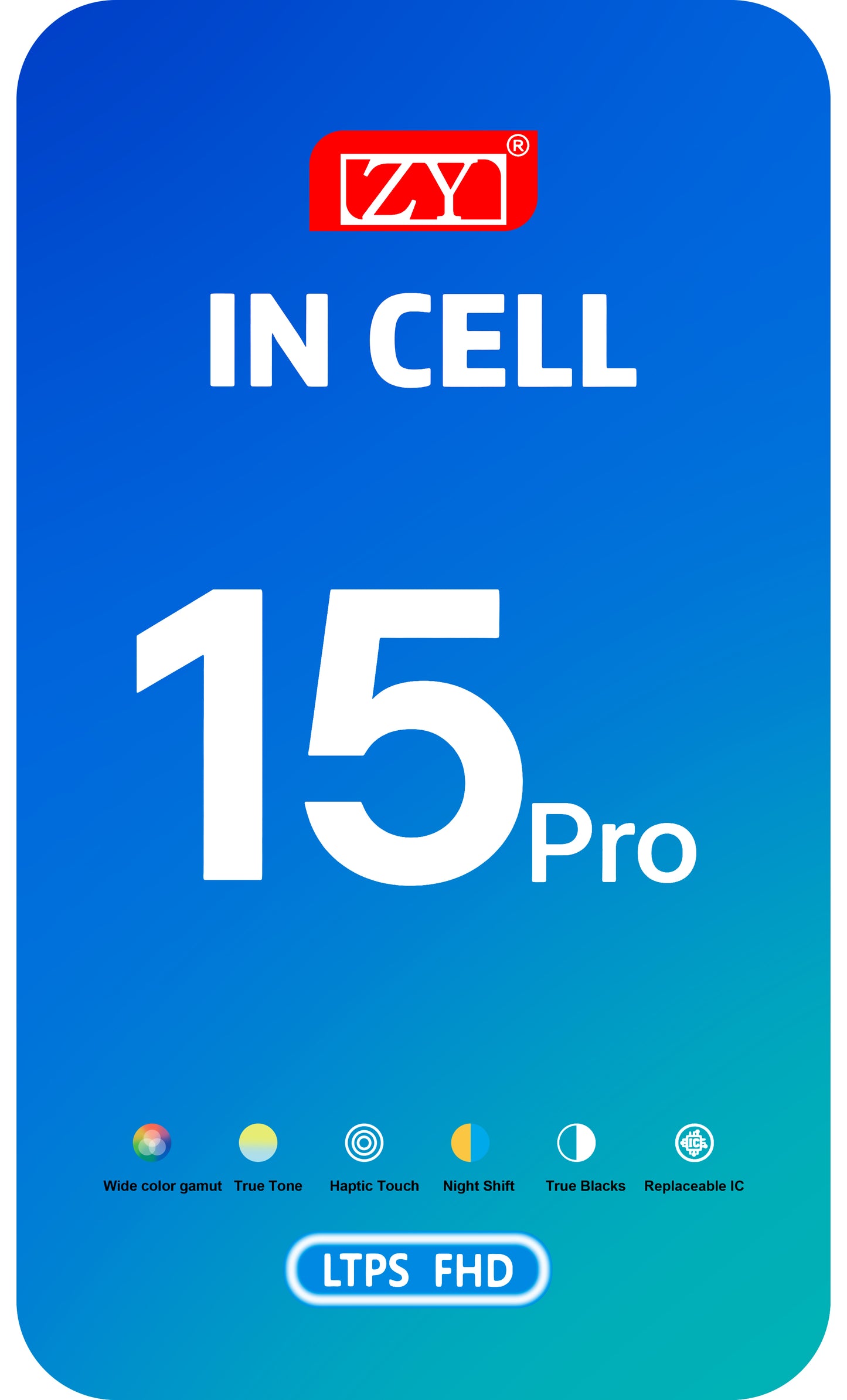 ZY Touchscreen Display für Apple iPhone 15 Pro, mit Rahmen, In-Cell IC Movable LCD Version, Schwarz 