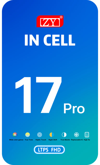 Écran avec Touchscreen ZY pour Apple iPhone 17 Pro, avec Cadre, Version LCD In-Cell IC Movable, Noir