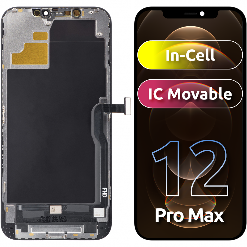 ZY Touchscreen Display für Apple iPhone 12 Pro Max, mit Rahmen, In-Cell IC Movable LCD Version, Schwarz 