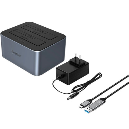 Orico 6626C3-C-V1 2-Laufwerk Dockingstation für HDD / SSD SATA 2,5 Zoll / 3,5 Zoll, Grau