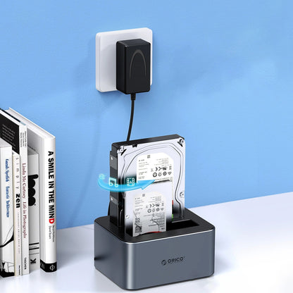 Orico 6626C3-C-V1 2-Laufwerk Dockingstation für HDD / SSD SATA 2,5 Zoll / 3,5 Zoll, Grau