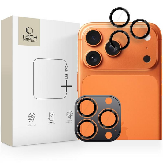 Film de protection pour caméra arrière Tech-Protect CamRing Fit+ pour Apple iPhone 17 Pro Max / 17 Pro / 16 Pro Max, Verre Trempé, Orange