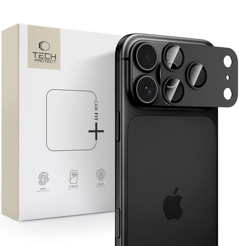 Pellicola protettiva per fotocamera posteriore Tech-Protect CamFull Fit+ per Apple iPhone 18 Pro Max, vetro temperato, nero