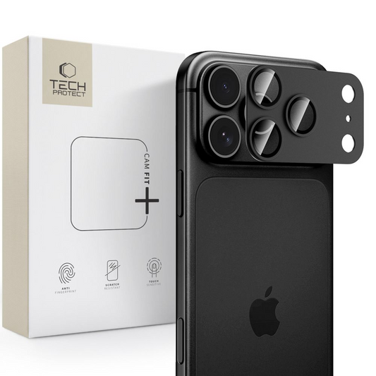 Pellicola protettiva per fotocamera posteriore Tech-Protect CamFull Fit+ per Apple iPhone 18 Pro Max, vetro temperato, nero