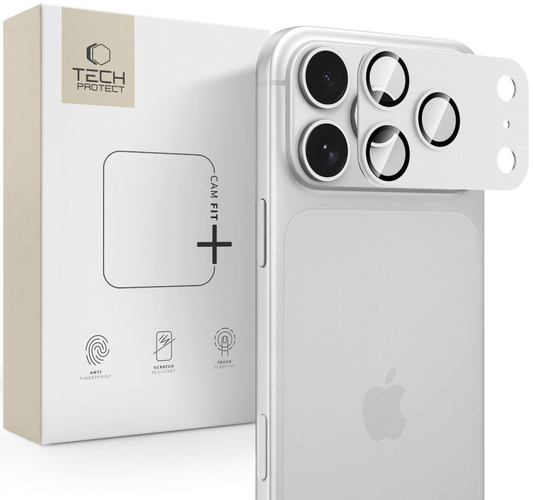 Pellicola protettiva per fotocamera posteriore Tech-Protect CamFull Fit+ per Apple iPhone 18 Pro, vetro temperato, argento
