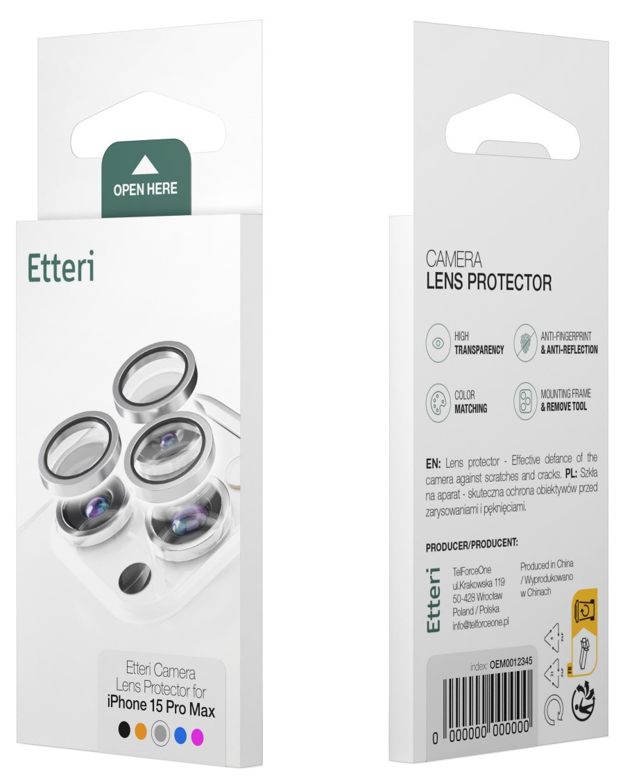 Film de protection pour caméra arrière Etteri pour Apple iPhone 16 Plus / 16, Verre trempé, Bleu