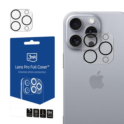 3MK Pro Full Cover Rückkamera-Schutzfolie für Apple iPhone 16 Pro Max / 16 Pro, gehärtetes Glas, Schwarz