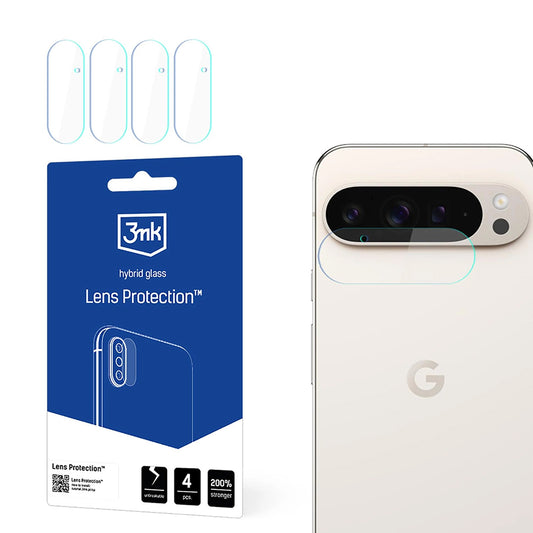 Pellicola protettiva per fotocamera posteriore 3MK Protection per Google Pixel 9 Pro XL, Vetro Flessibile, Set da 4 pezzi, Trasparente