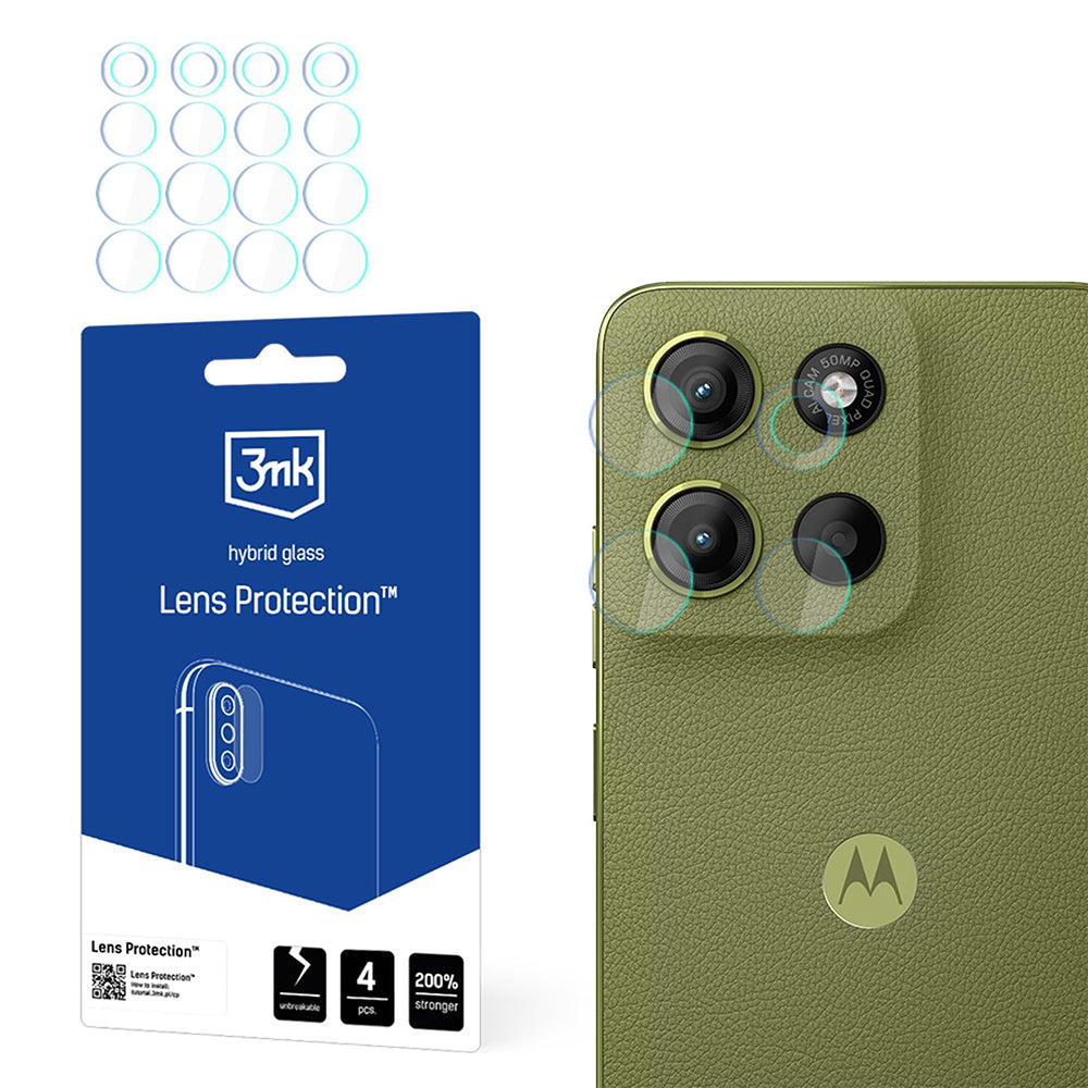 Pellicola protettiva per fotocamera posteriore 3MK Protection per Motorola Moto G15 / G15 Power, Vetro Flessibile, Set da 4 pezzi, Trasparente