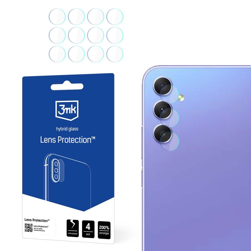 Film de protection pour caméra arrière 3MK Protection pour Samsung Galaxy A55 5G A556 / A35 5G A356, Verre flexible, Lot de 4 pièces, Transparent