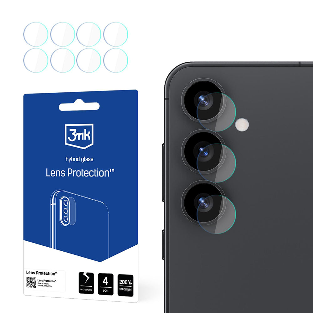 Pellicola protettiva per fotocamera posteriore 3MK Protection per Samsung Galaxy S25 S931, Vetro Flessibile, Set da 4 pezzi, Trasparente