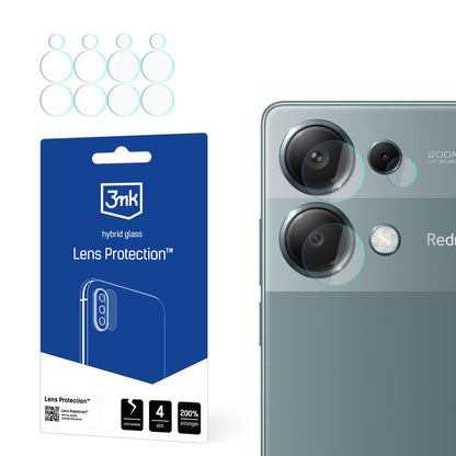 Pellicola protettiva per fotocamera posteriore 3MK Protection per Xiaomi Redmi Note 13 Pro 4G, Vetro Flessibile, Set da 4 pezzi, Trasparente
