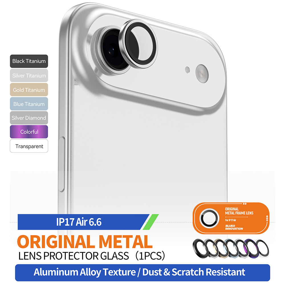 Film de protection pour caméra arrière Blueo Glitter Diamond Metal Frame pour Apple iPhone 17 Air, Verre Trempé, Argenté