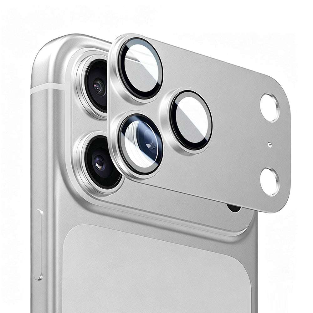 Blueo Integrated Metal Rear Camera Protector for Apple iPhone 18 Pro Max, Tempered Glass, Silver
