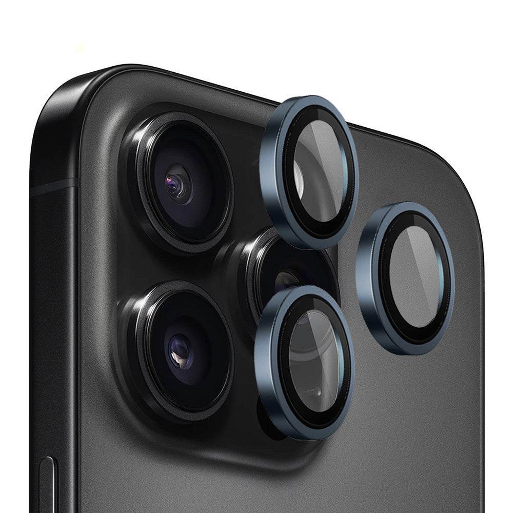 Blueo Metal Frame Rear Camera Protective Film for Apple iPhone 15 Pro Max, Tempered Glass, Blue