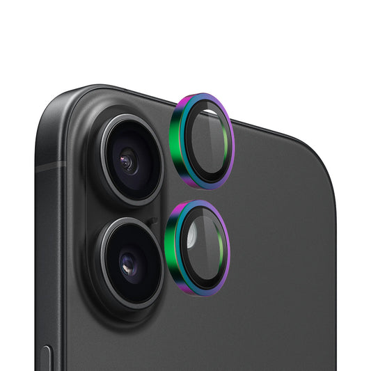 Film de protection pour caméra arrière Blueo Metal Frame pour Apple iPhone 16 Plus / 16, Verre trempé, Multicolore