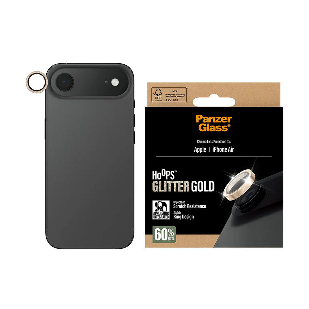 Schutzfolie PanzerGlass Hoops Glitter für die Rückkamera des Apple iPhone 17 Air, gehärtetes Glas, Goldfarben