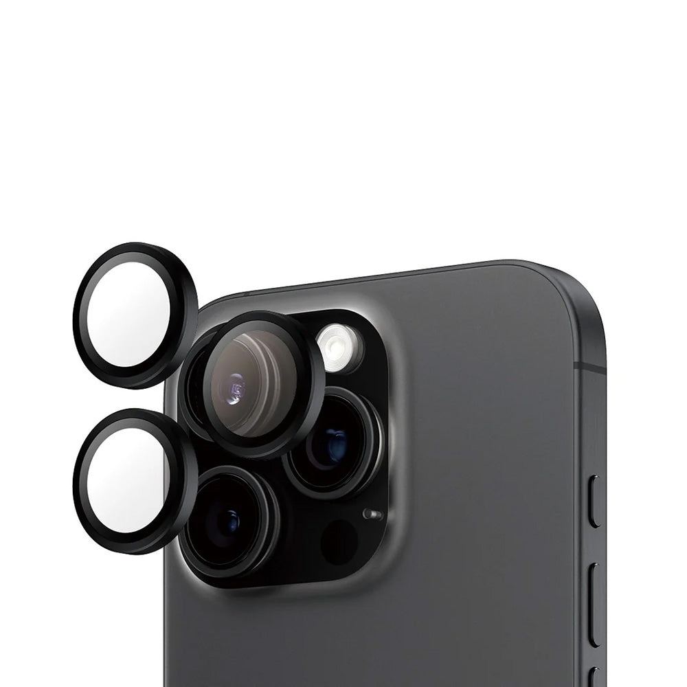 Film de protection pour caméra arrière PanzerGlass Hoops pour Apple iPhone 16 Pro Max / 16 Pro, Verre Trempé, Noir.